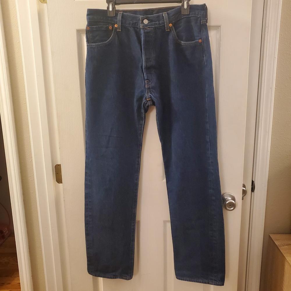 Levis 501 Jeans Men 36x36 (act‎ ins 32) Blue Straight Leg Button Fly Classic Fit